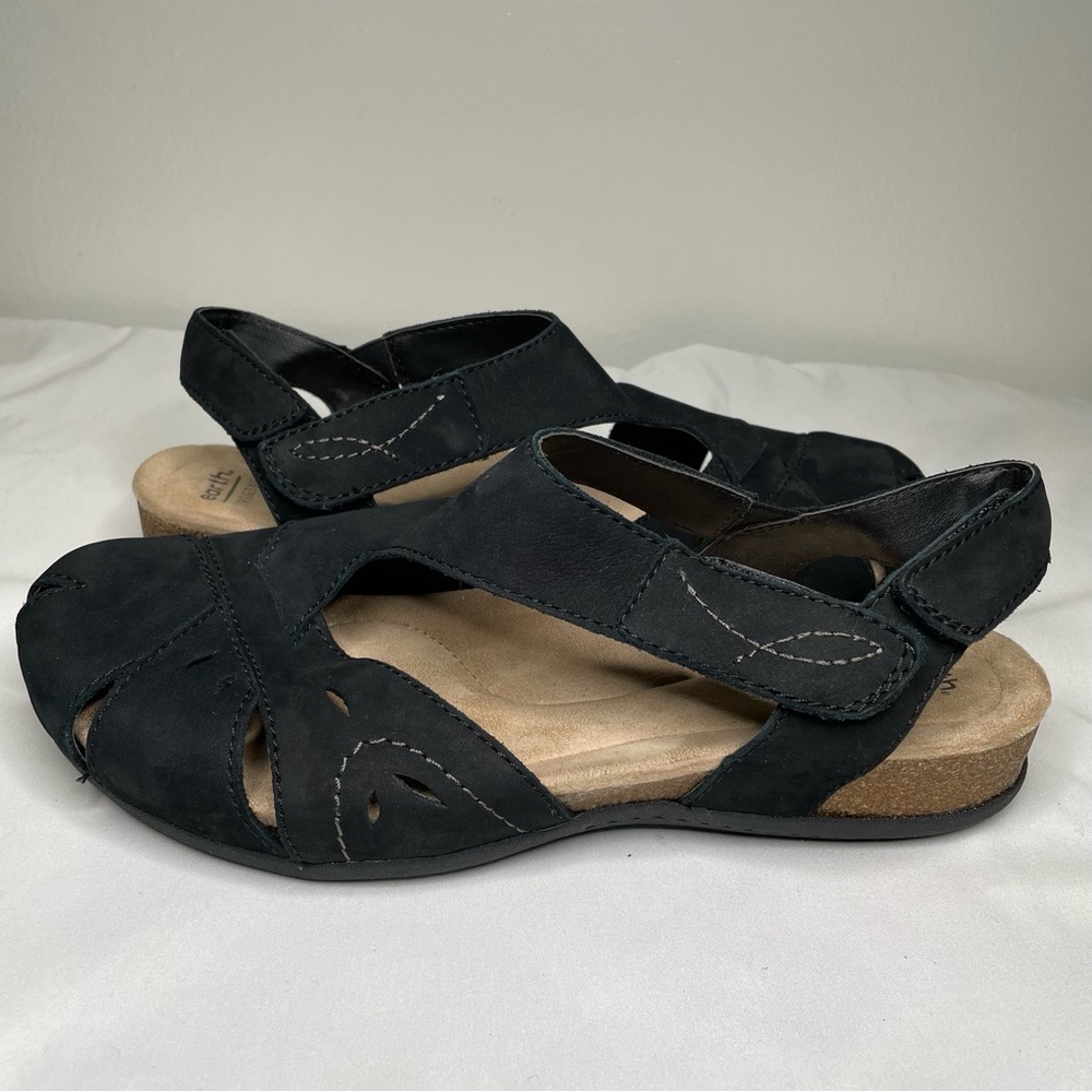 Earth Origins Women's Birdine Sandal Size 8 Black Suede Leather Strappy Shoe